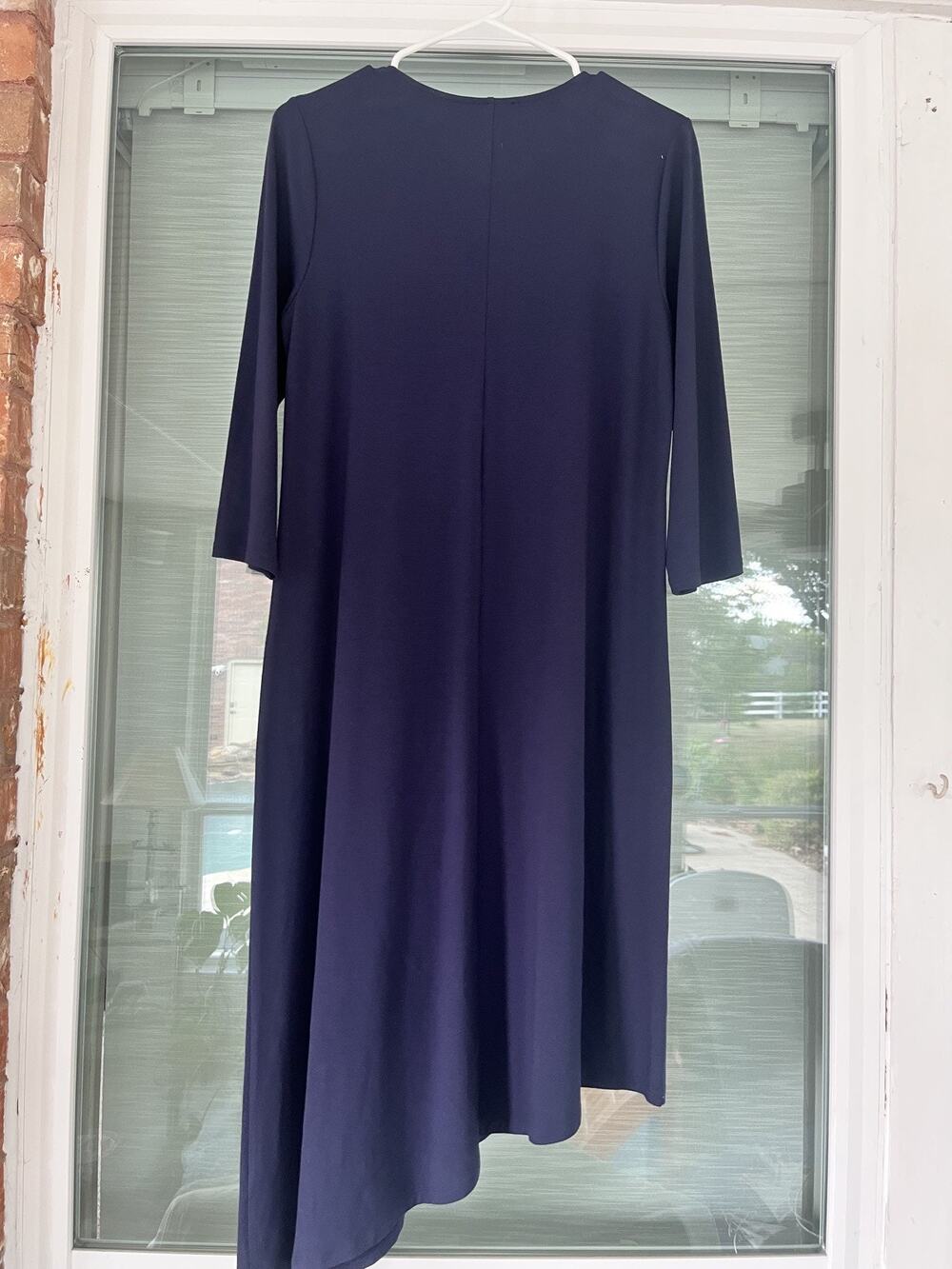 Eileen Fisher Navy Blue Women’s Dress V-Neck Asymmetrical Hem Sz M